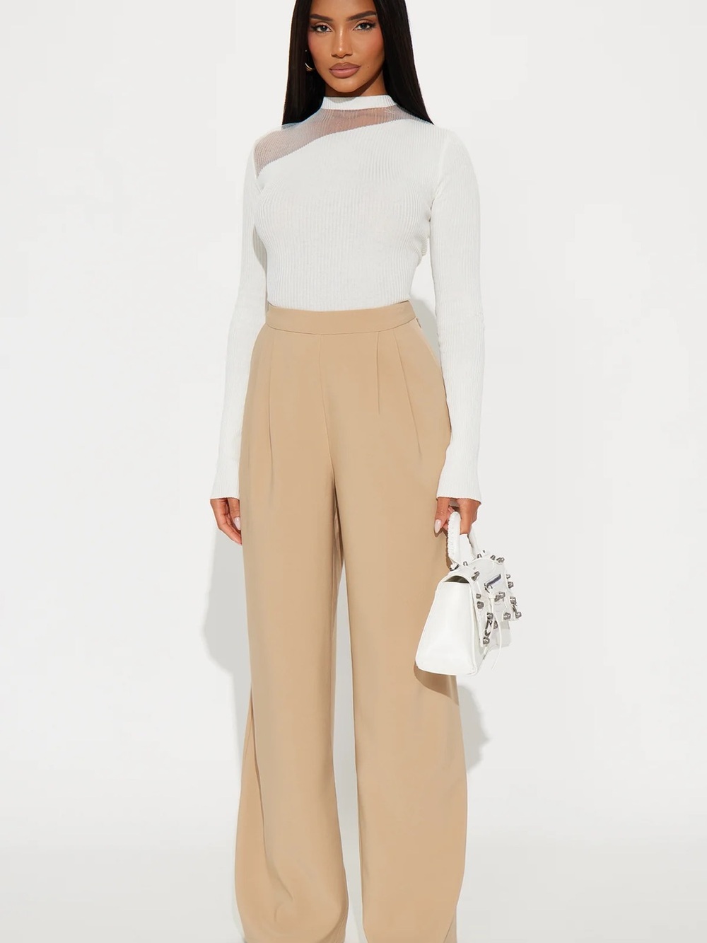 Fashion Nova Wide Leg High-Rise Pants in Tan